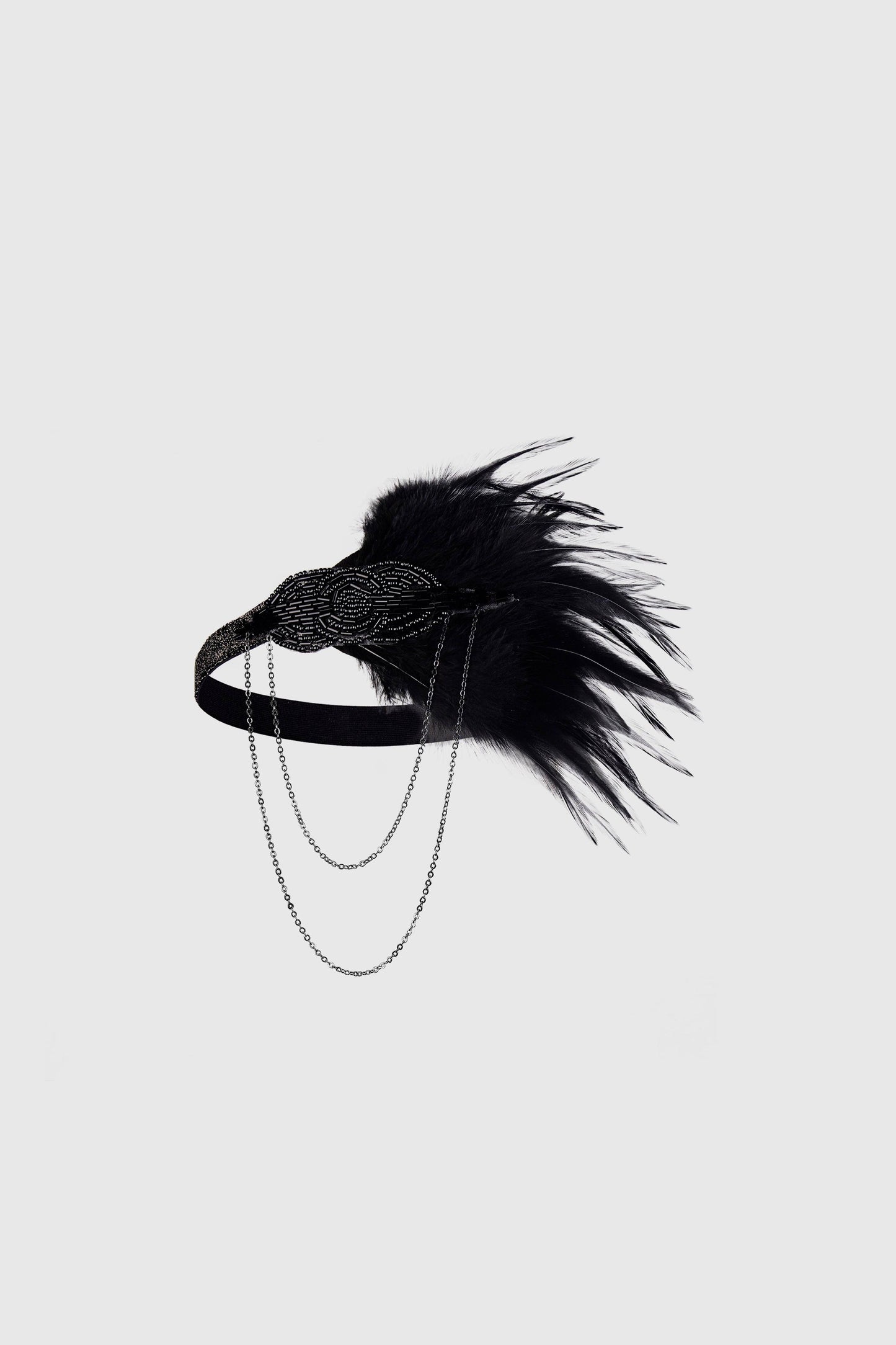 Beaded Chain Ostrich Feather Headband