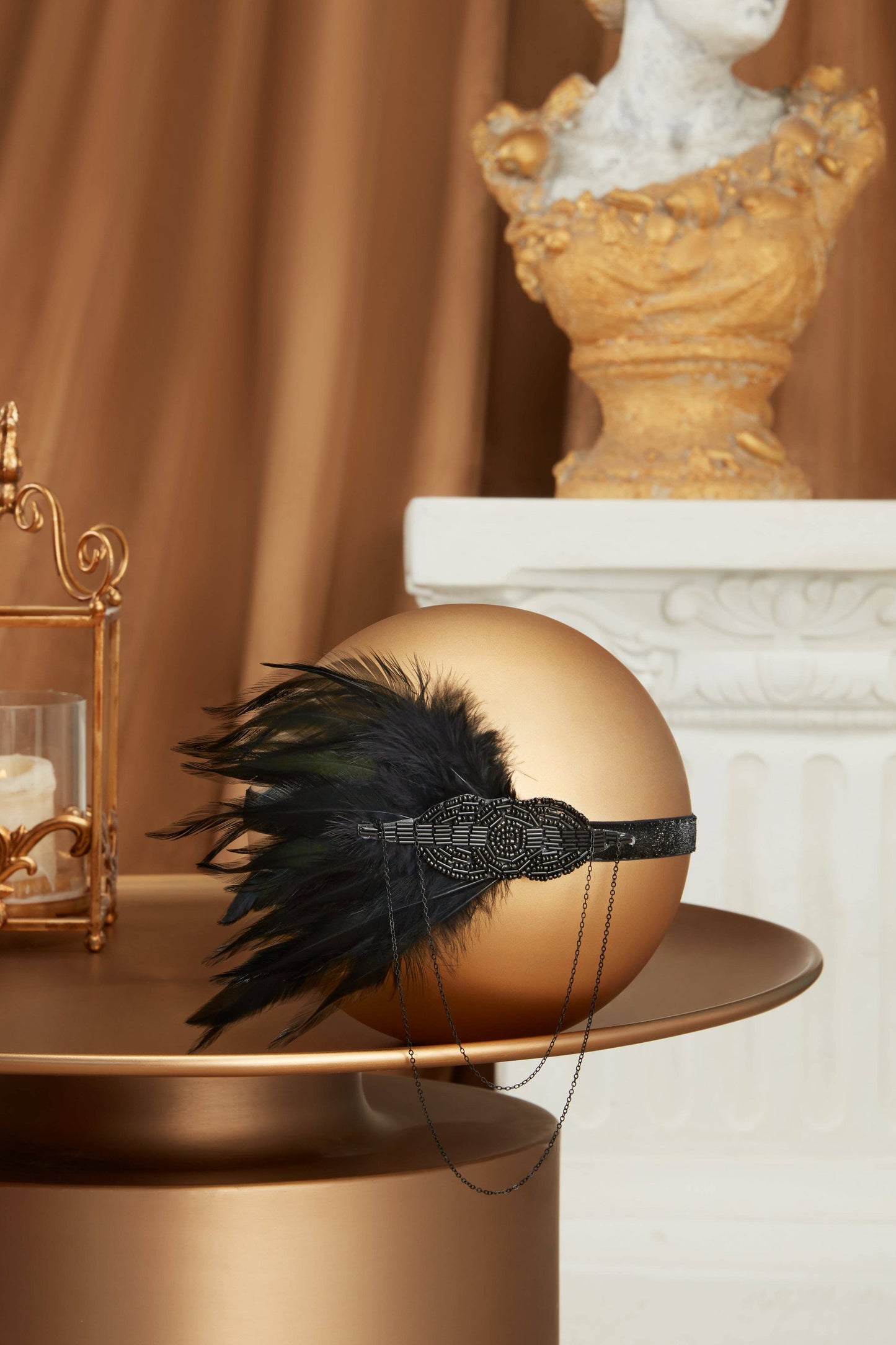 Beaded Chain Ostrich Feather Headband