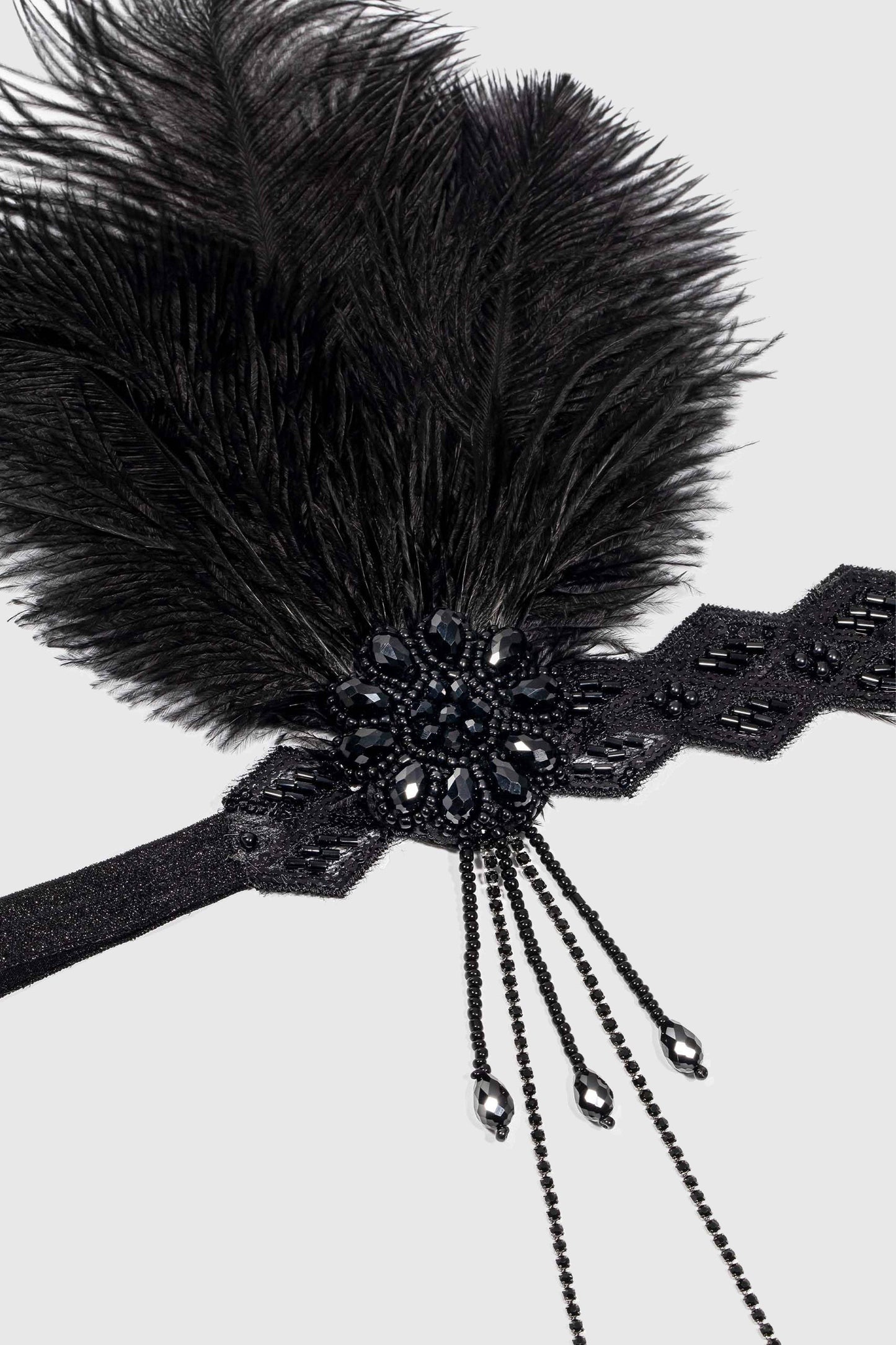 Beaded Rhinestone Floral Feather Headband