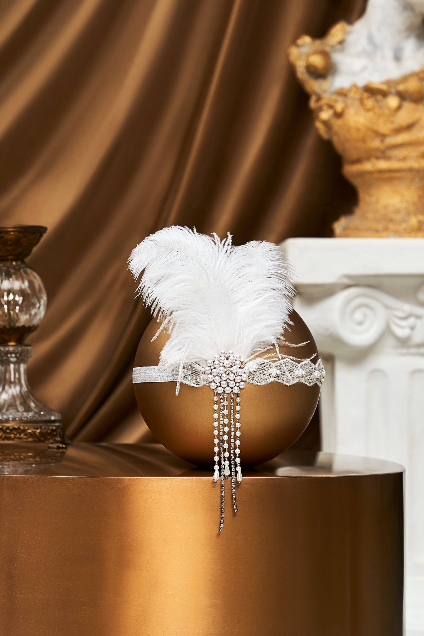 Beaded Rhinestone Floral Feather Headband