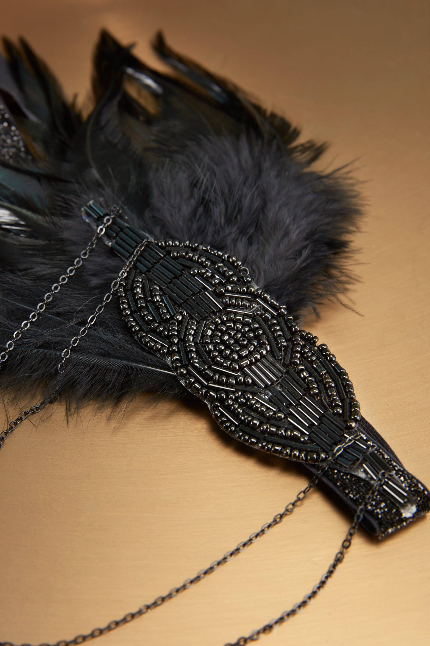 Beaded Chain Ostrich Feather Headband