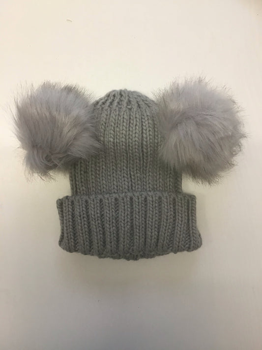 Luxury Ladies Grey and Black Pom Pom Hat