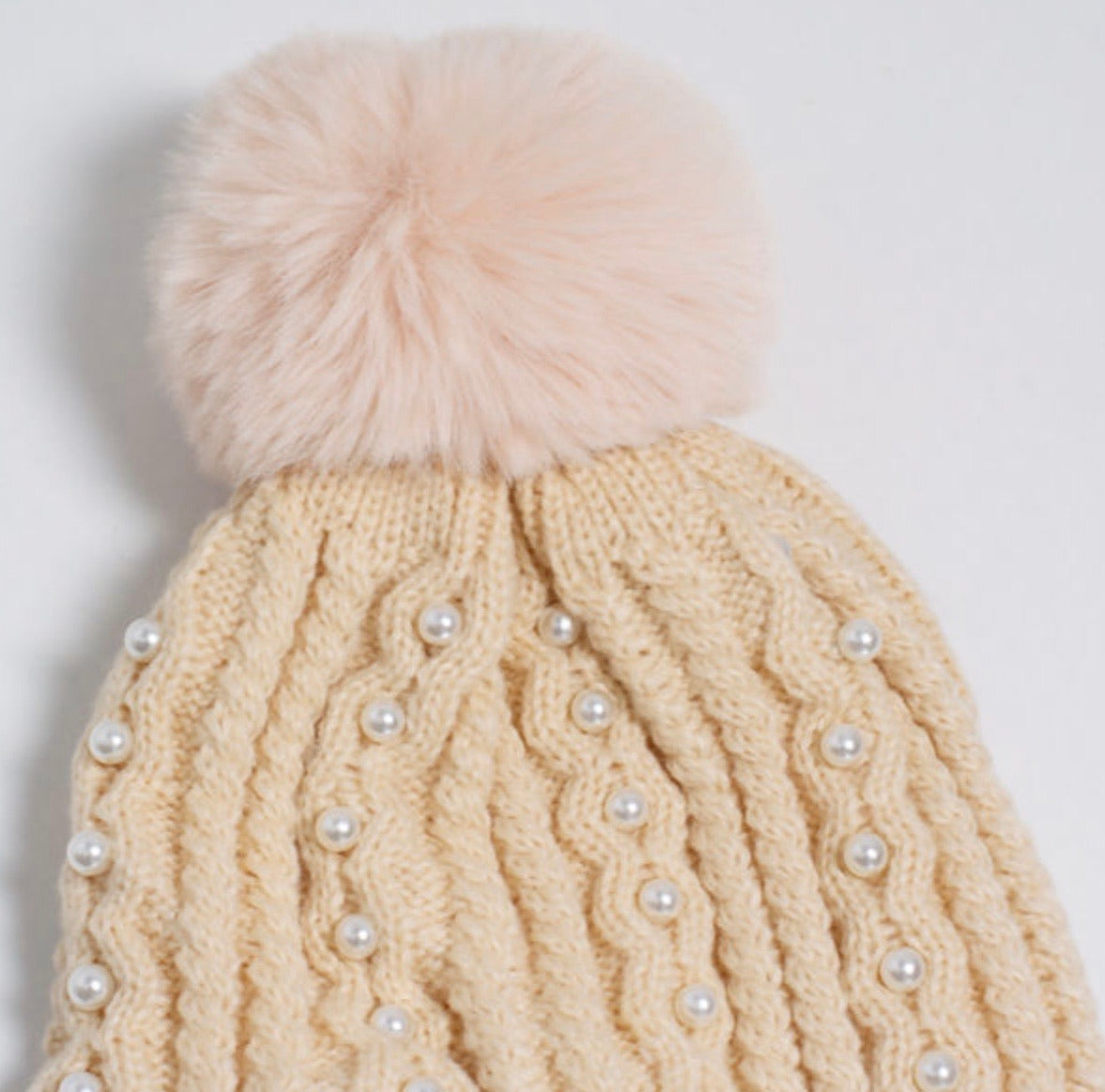 Ladies pearl embellished thick wholly bobble hat