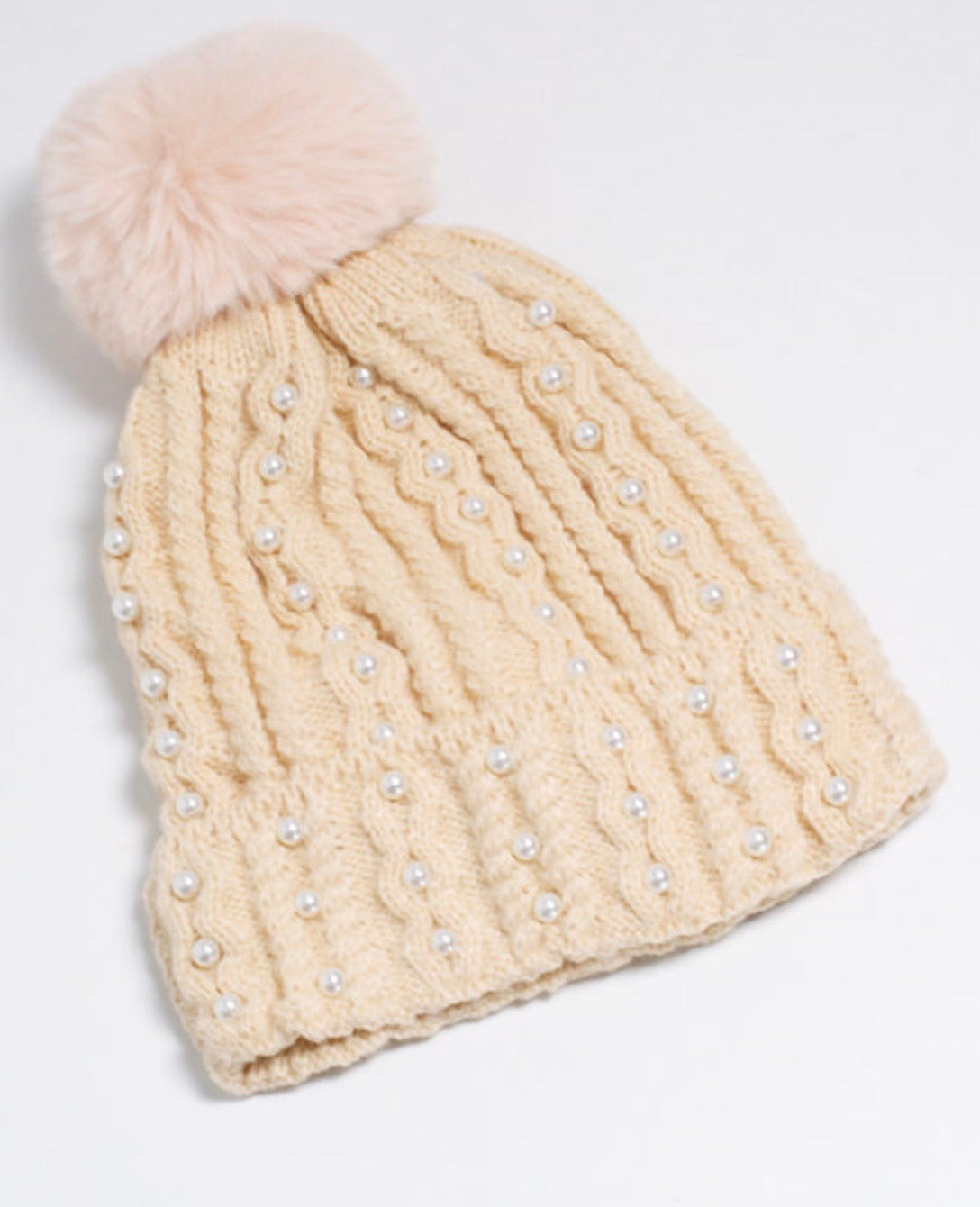 Ladies pearl embellished thick wholly bobble hat