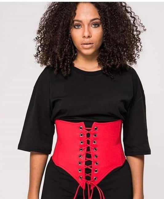 Ladies Red Front Eyelet Tie Under bust Corset