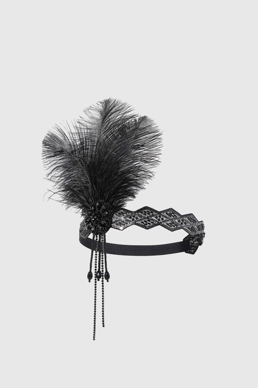 Beaded Rhinestone Floral Feather Headband