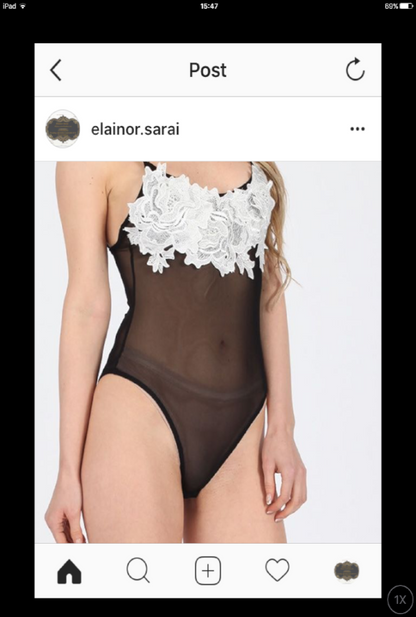 Sleeveless Mesh Applique Bodysuit - Black