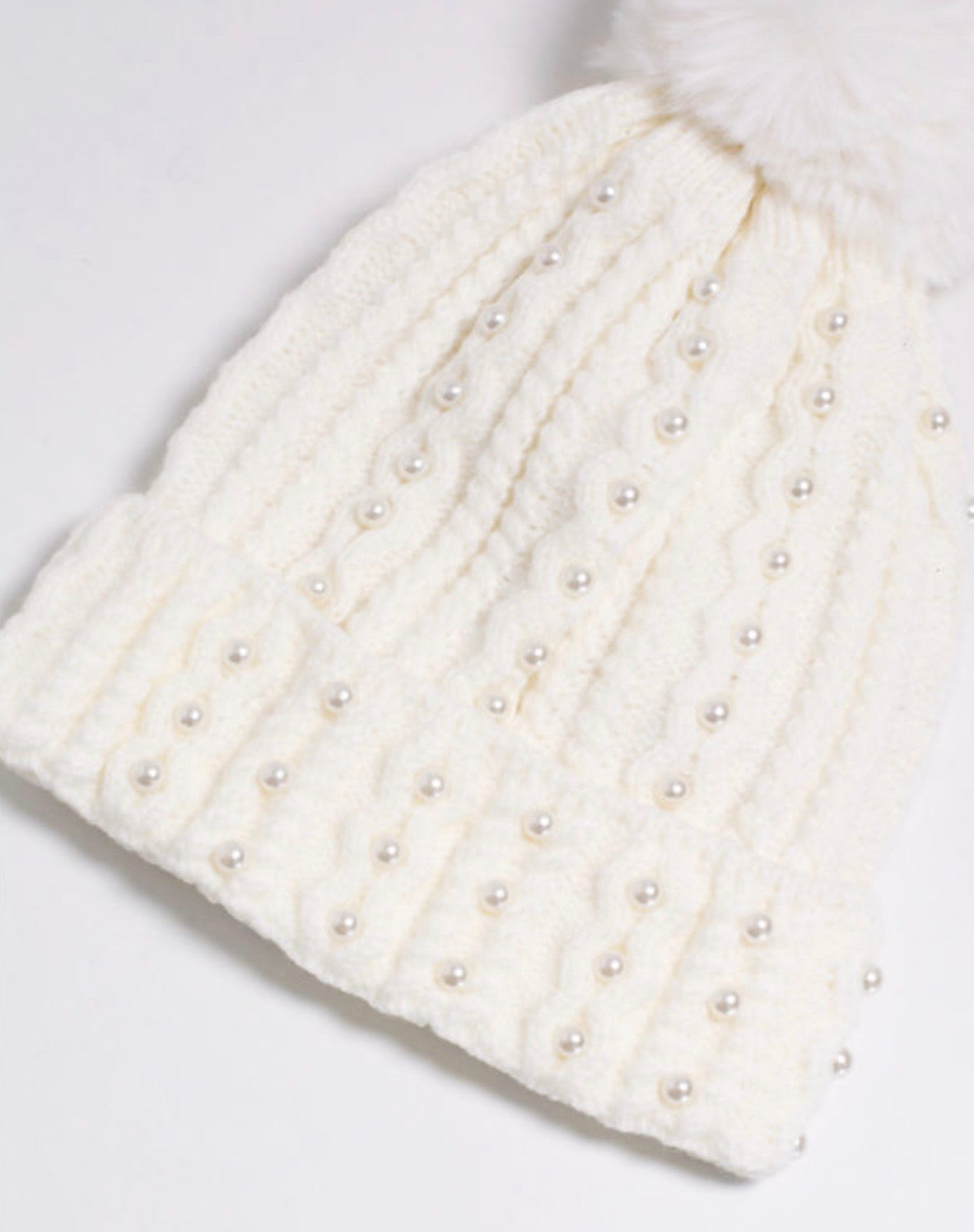 Ladies pearl embellished thick wholly bobble hat