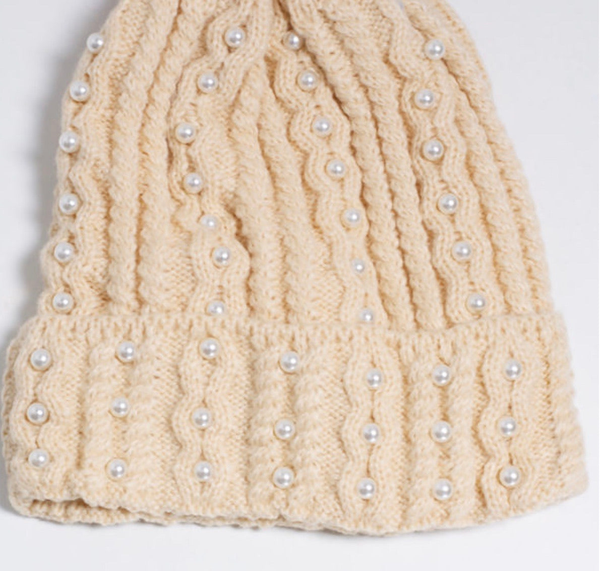 Ladies pearl embellished thick wholly bobble hat