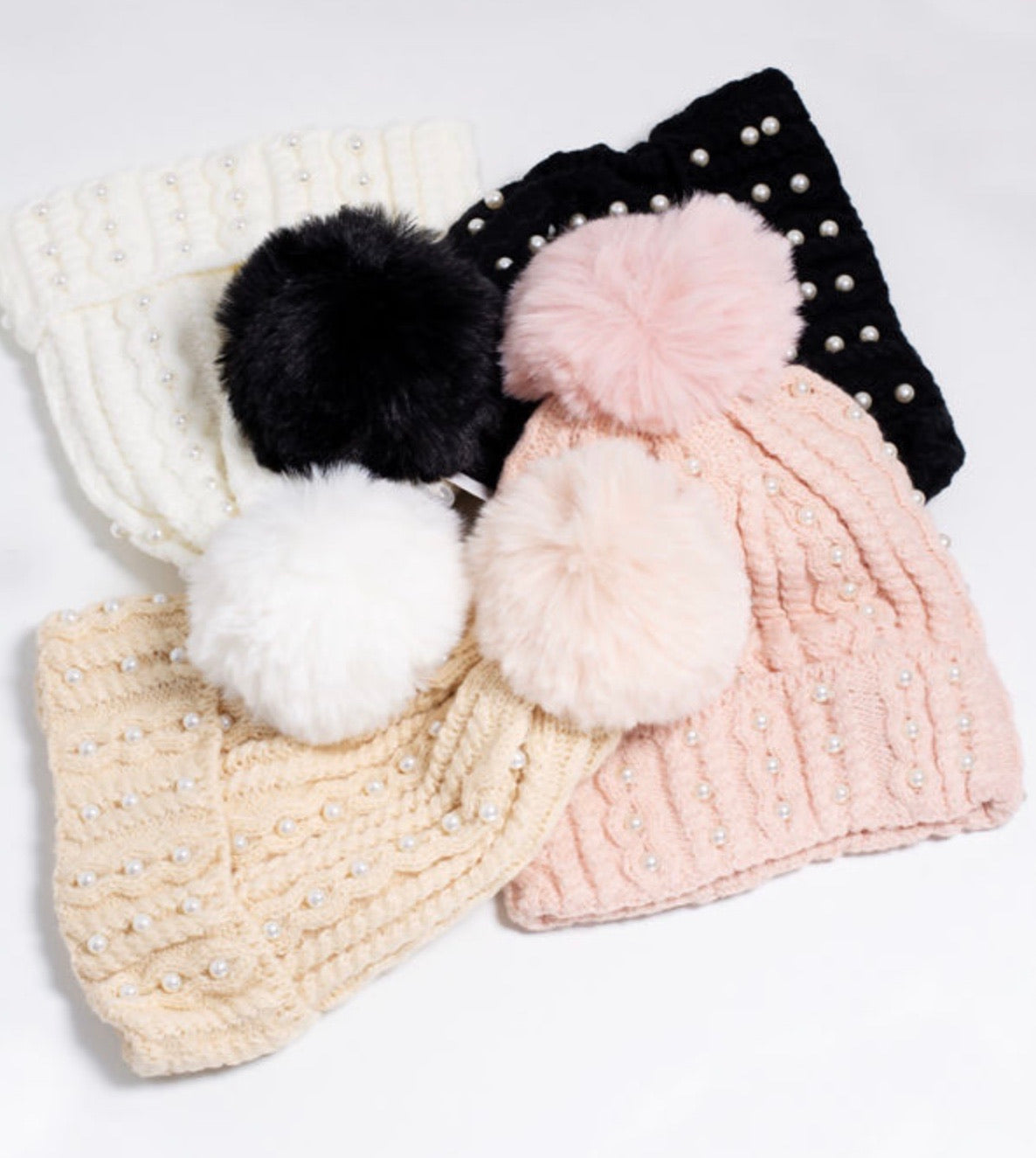 Ladies pearl embellished thick wholly bobble hat